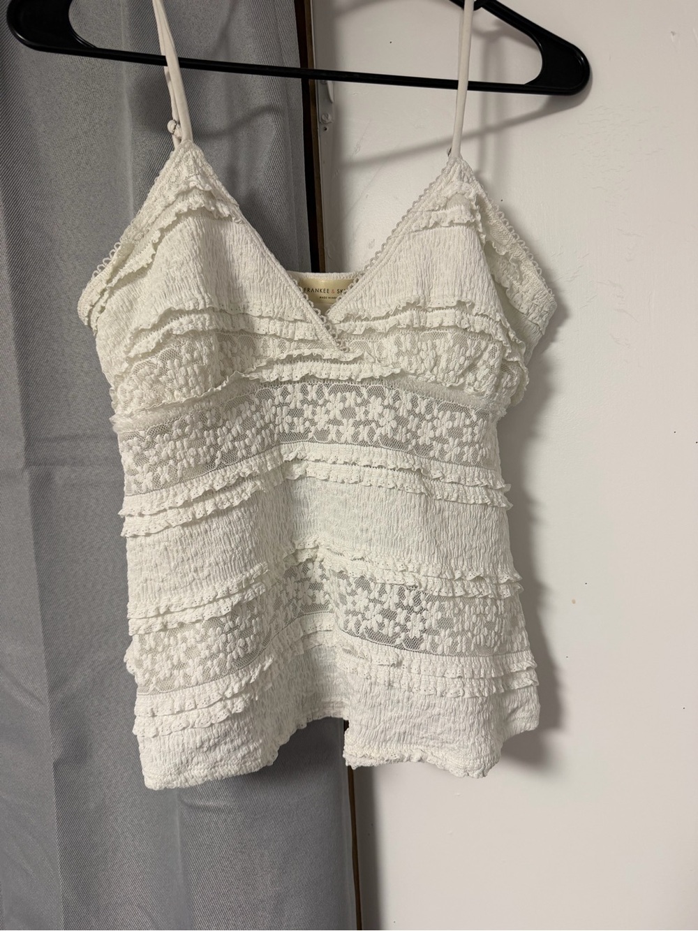 White Lace-Trimmed Smocked Cami Top